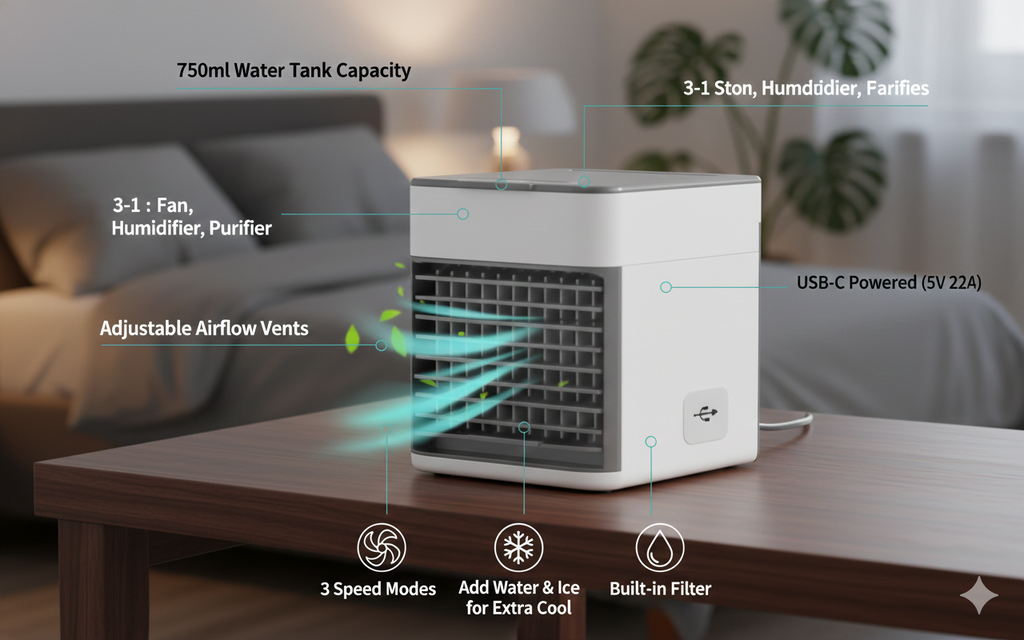 Homtek AIRA – Aire Portátil 3 en 1